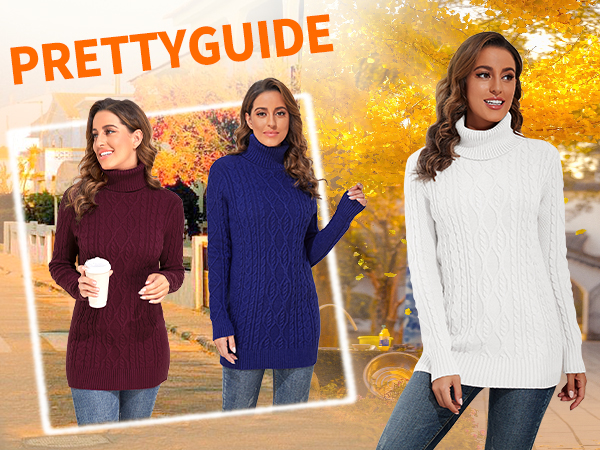 PrettyGuide Women's Long Sweater Turtleneck Pullover Tunic