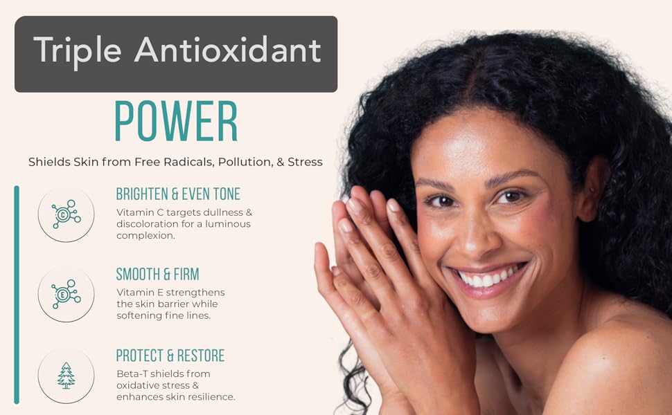 Dermatologist-developed serum with Vitamin C, E, and Beta-T for smoother-looking skin tone