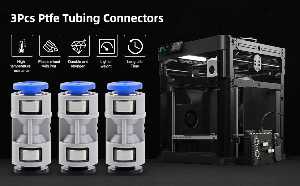 3pcs Teflon PTFE Tube Adapter Replacement for Bambu Lab A1/A1MINI/P1P/P1S/X1/X1C/X1E/H2D 3D Printer,Plastic Metal Mixed Feed Connectors for Bambu Lab 3D Printer 9 1