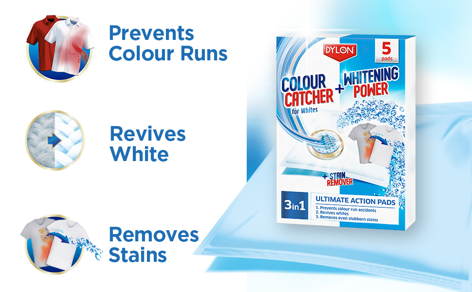 Dylon Colour Catcher Whitening Power + Stain Remover for Whites 3 in 1