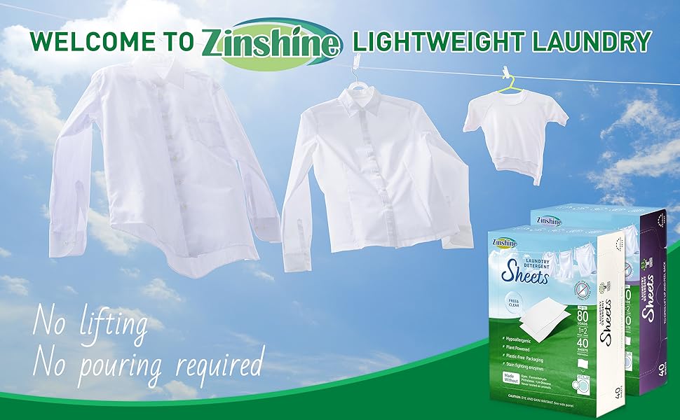 Zinshine Laundry Detergent Sheets Eco Friendly Laundry Sheets, Hypoallergenic