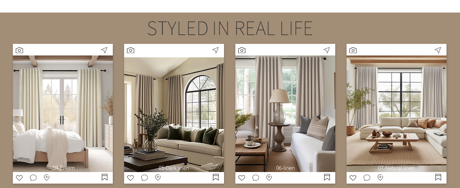 100 Inch Long Black Out Burlap Custom Curtains, taupe greige tweed Pleated Window Coverings