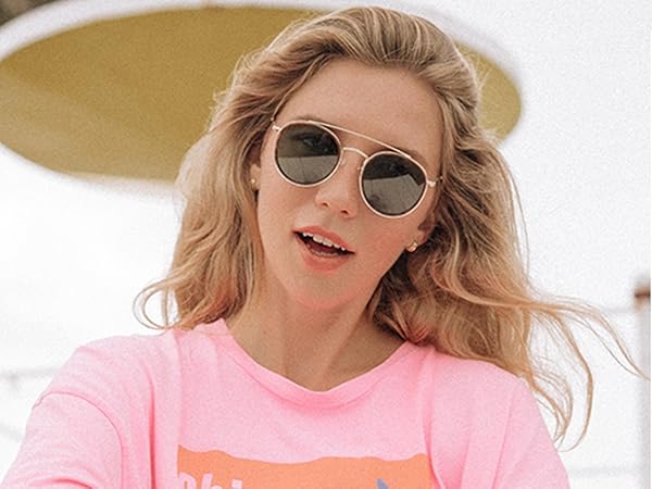 Amazon.com: Retro Round Double Bridge Polarized Sunglasses