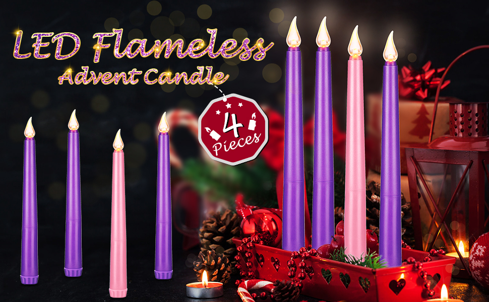 Honoson 4 Pieces LED Flameless Advent Candle Set Purple and