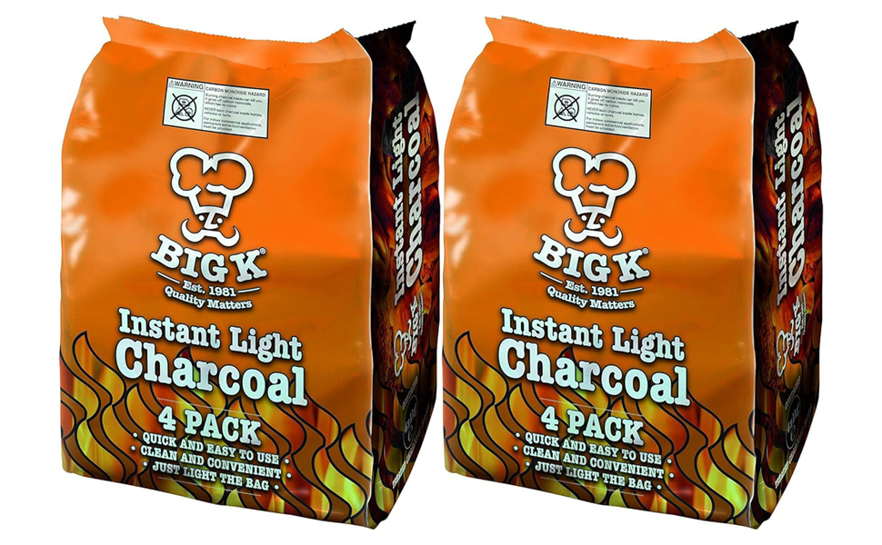 2x BigK Instant Light Lumpwood Charcoal 8 x 1kg Bags Instant BBQ