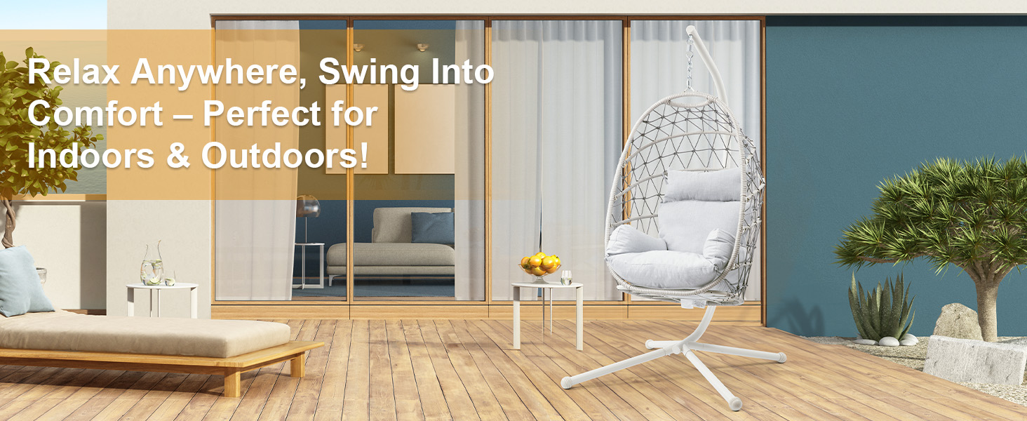 Hanging Egg Chair, Swing Chair with Stand, Hammock Chair IndoorPatio Boho Wicker 350lbs Capacity, Swing Chair for Bedroom Garden, Balcony, Beige &Gray 8 Egg chair/outdoor indoor cushion hanging swing with stand patio rocking/kids comfy for bedroom cozy