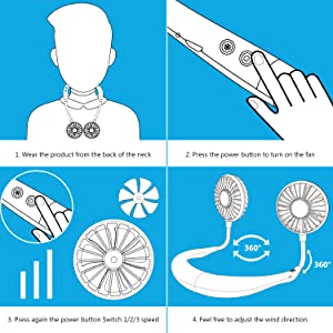 NECK FAN 7 Usage portable hand free fan,neck-hanging double fan usb reach