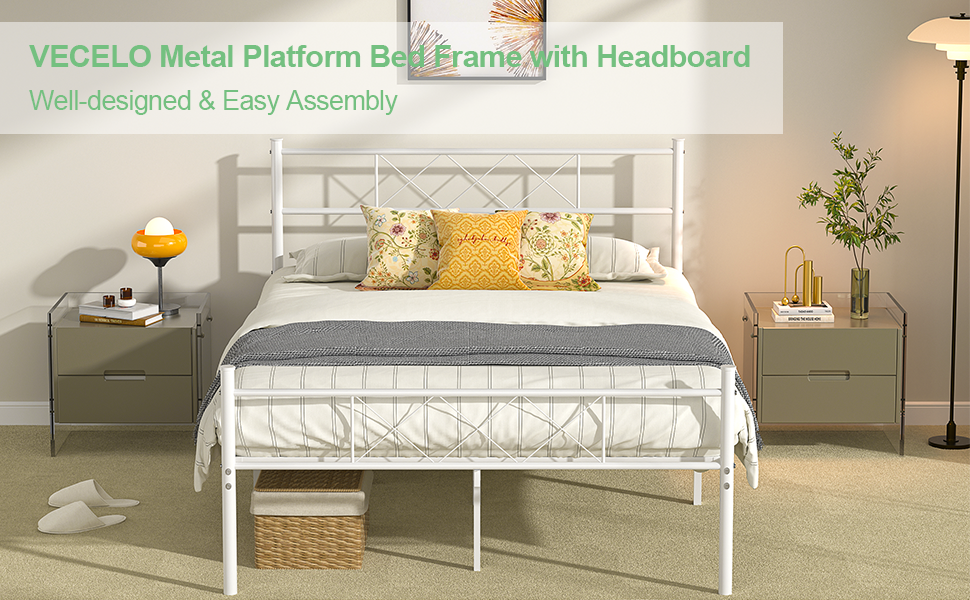VECELO Queen Metal Platform Bed Frame with Headboard