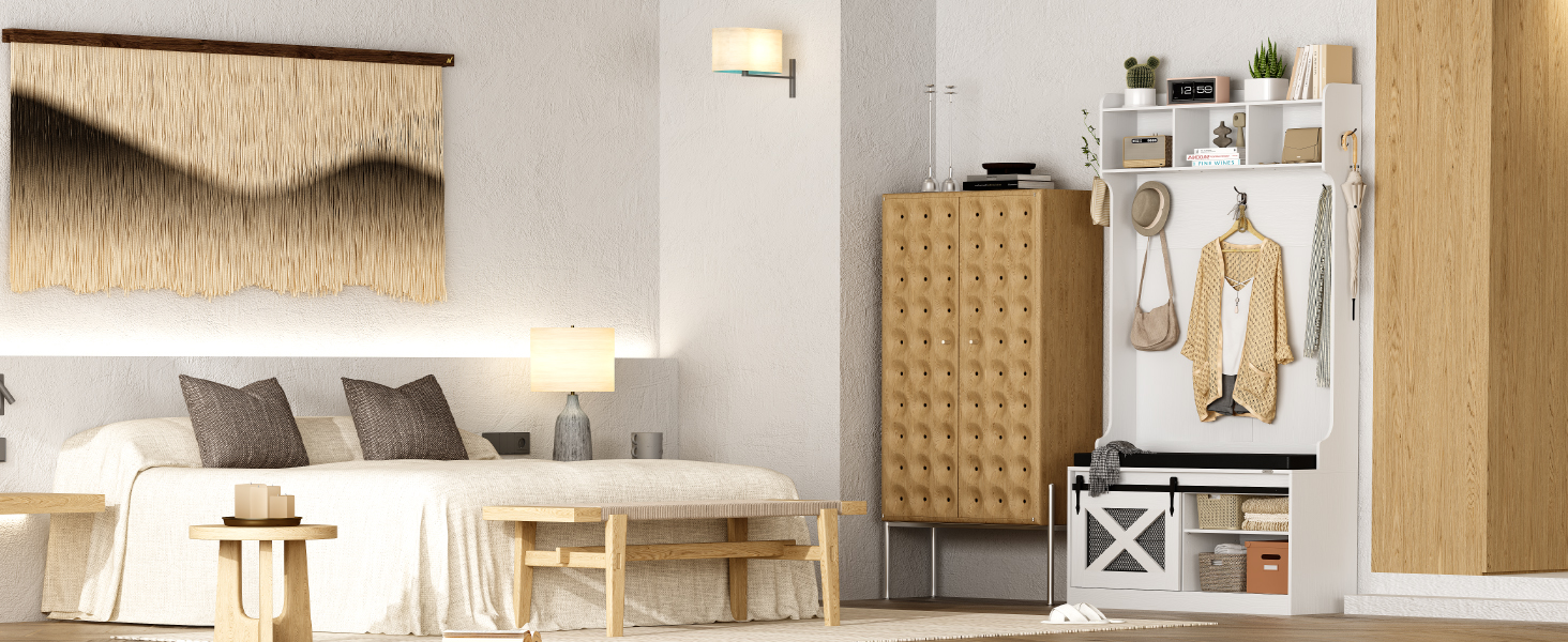 Redlife Hall Tree with Storage Bench, Farmhouse Entryway