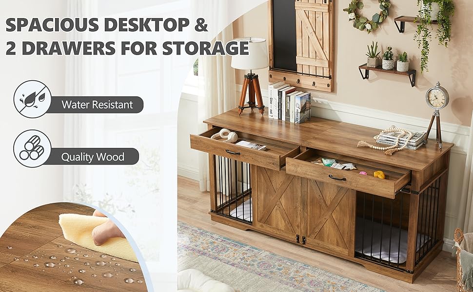 72.5" Extra Large Furniture Style Double Dog Crates for