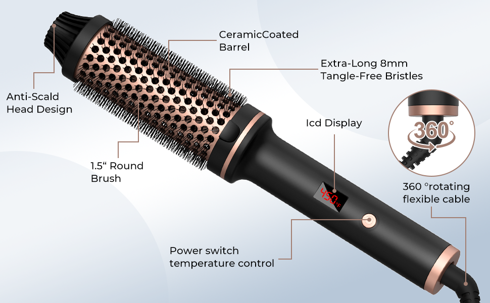 Thermal Brush,1.5 in Heated Curling Brush Ceramic Curling