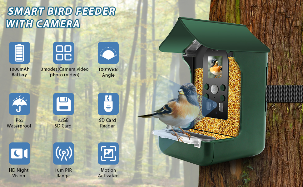 Smart Bird Feeder with Camera,Mini Bird Feeder Camera
