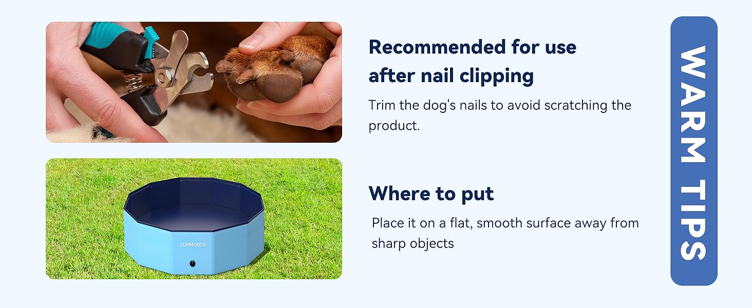 COMMOUDS Foldable Dog Pool, Collapsible Hard Plastic Dog Kiddie Swimming Pool, Portable Pet Bath Tub Wading Pools for Kids and Puppy Small Medium Large Dogs(71inch.D x 12inch.H)