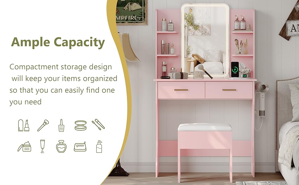 Small Vanity Desk with Mirror and Lights, Makeup Vanity