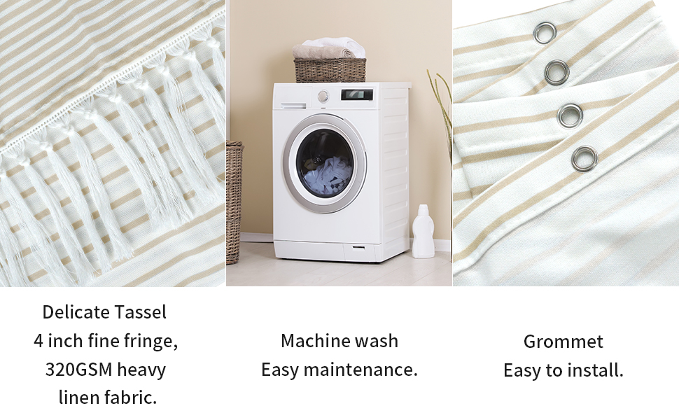 TOPSMCHER Boho Shower Curtains for Bathroom Stripe Tassel