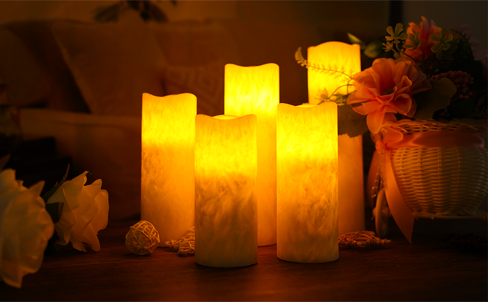 Obrldpao Flickering Flameless Candles 5pc Battery Operated