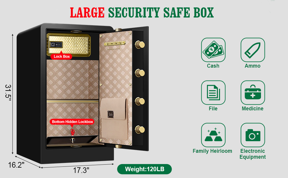 5.1 Cu.ft Safe Box Fireproof Waterproof,Digital Home Safe Large