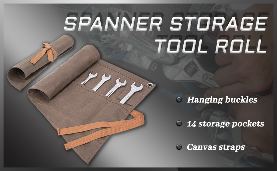 Wrench Roll Up Pouch, Heavy Duty Waxed Canvas Tool Organizer Bag With