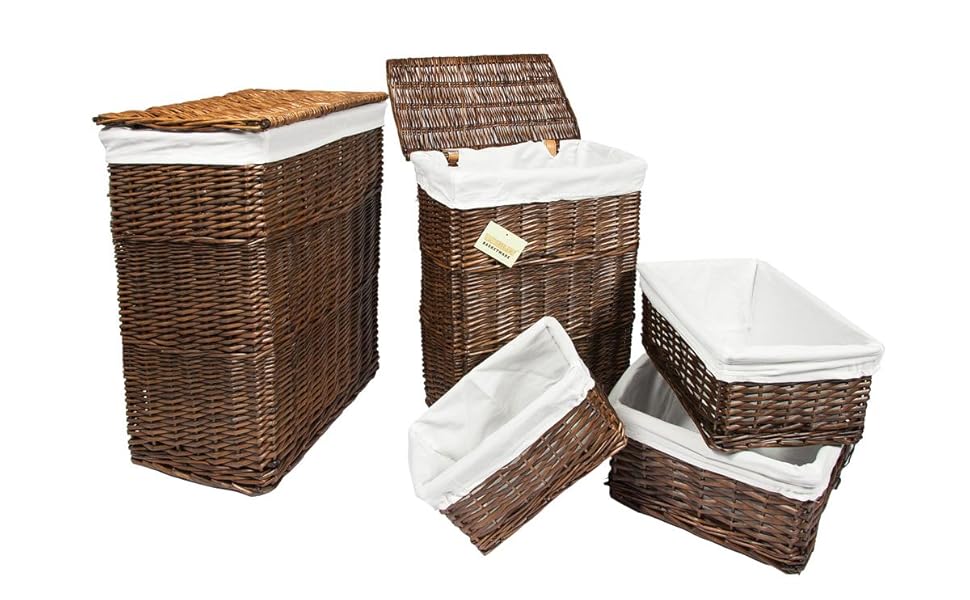 WoodLuv Brown Rectangular Laundry Linen Willow Wicker Basket with
