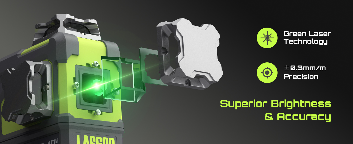 Superior Brightness & Accuracy ,Green Laser Technology ,±0.3mm/m Precision