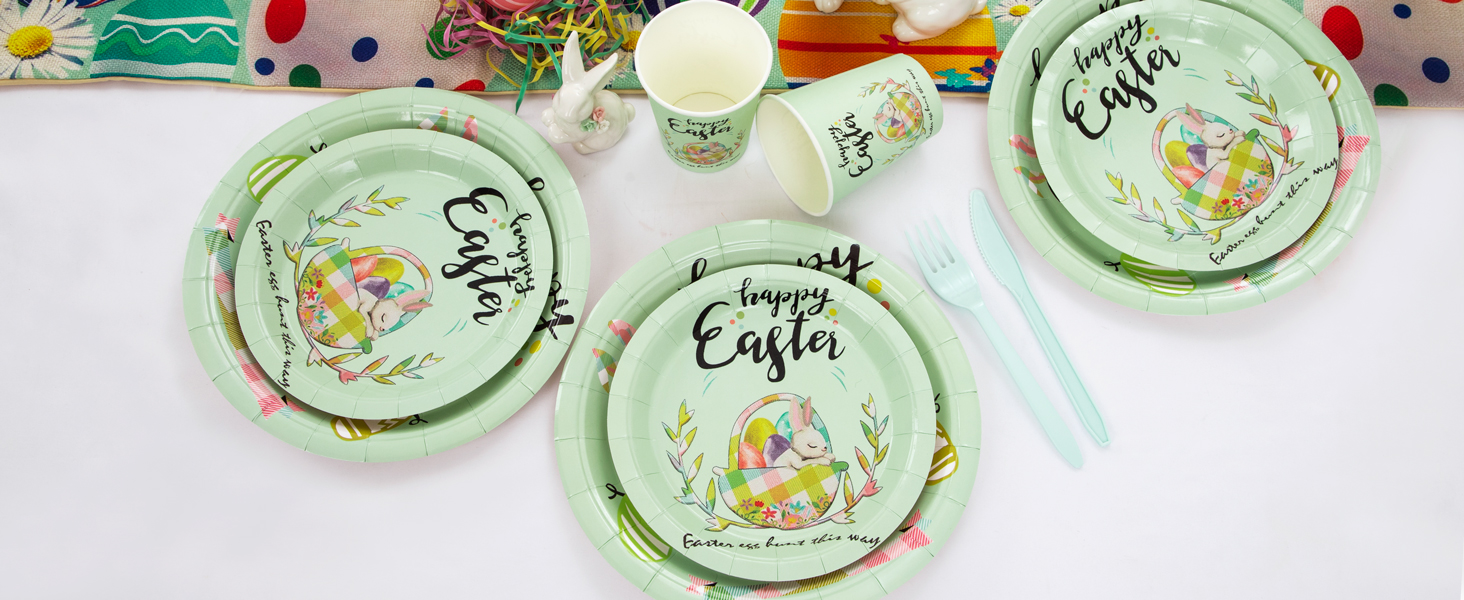 LUODA 180PCS Green Easter Paper Plates Set, Happy Easter