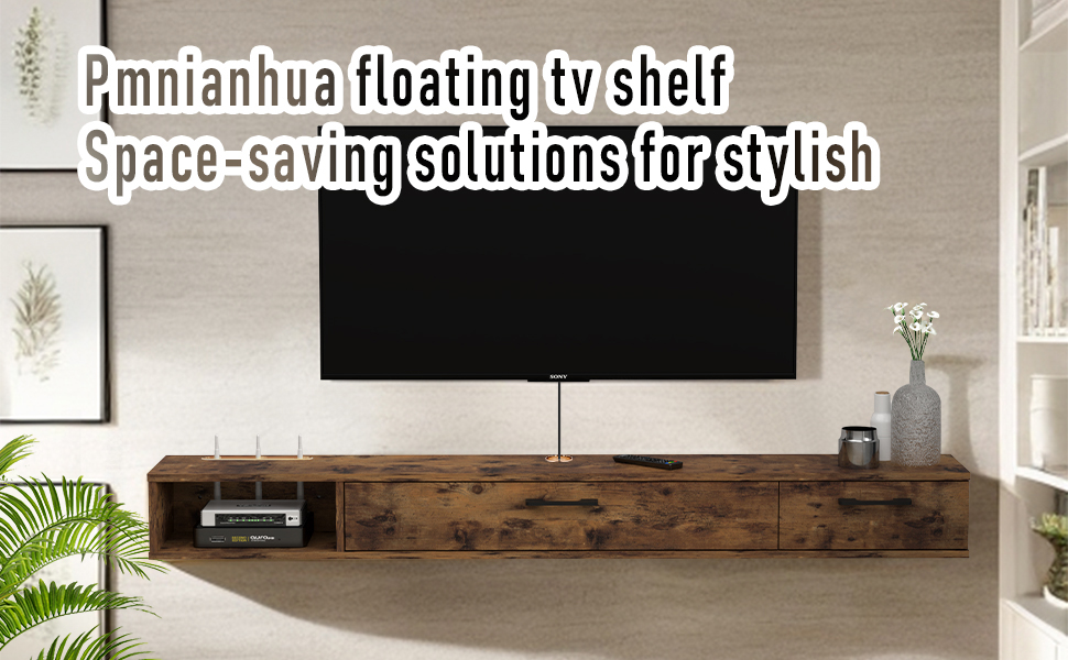 Pmnianhua Farmhouse Floating TV Stand with 2 Doors,55'' Under TV Shelf