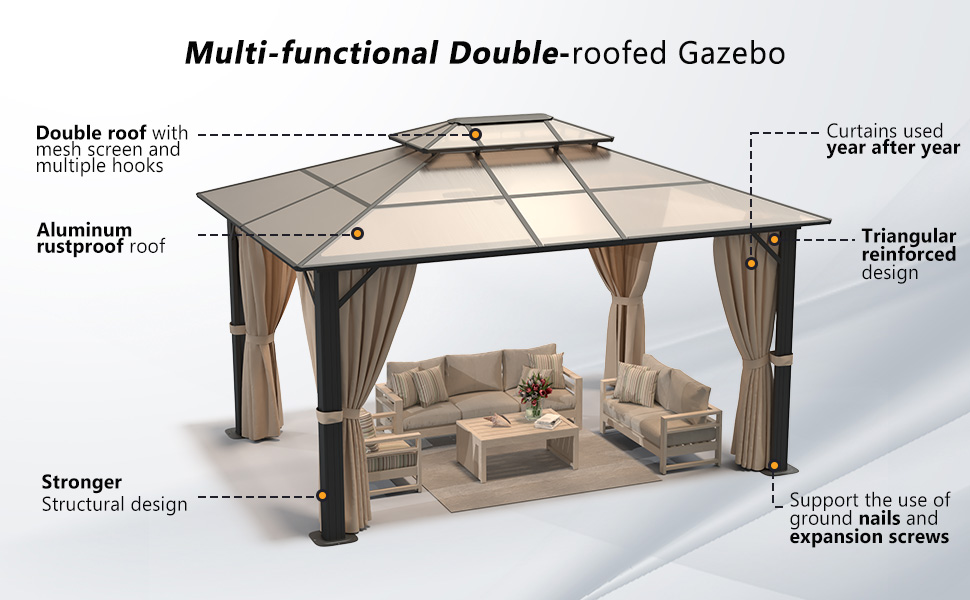 Jolydale 10X13 Hardtop Gazebo, Aluminum Frame with Double