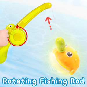 Baby Bath Toys, 7 Pcs Magnetic Fishing Game Set with 3 Light Up Fishing Toys, 1 Wind Up Duck/Fishing Net/Rob/Squirt Ball Mould Free Floating Bath Toys Gifts for 1+ Year Old Boys Girls 18 5