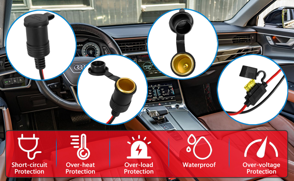 Cigarette Lighter, Waterproof Marine Grade 12 V/24 V DC Lighter Socket