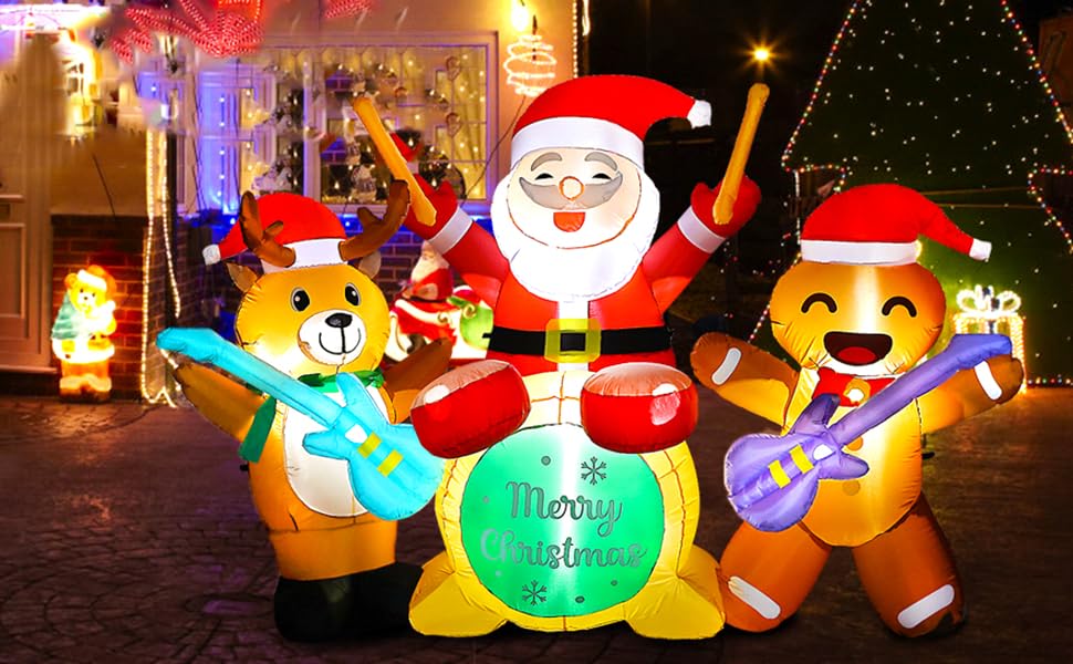 8.4FT Christmas Inflatables Yard Outdoor, Blow Up Santa Claus, Reindeer