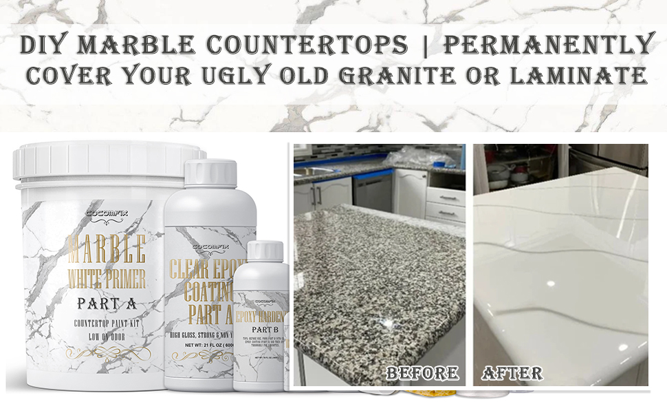 White Marble Countertop Paint Kit 25X Thick HighGloss Epoxy