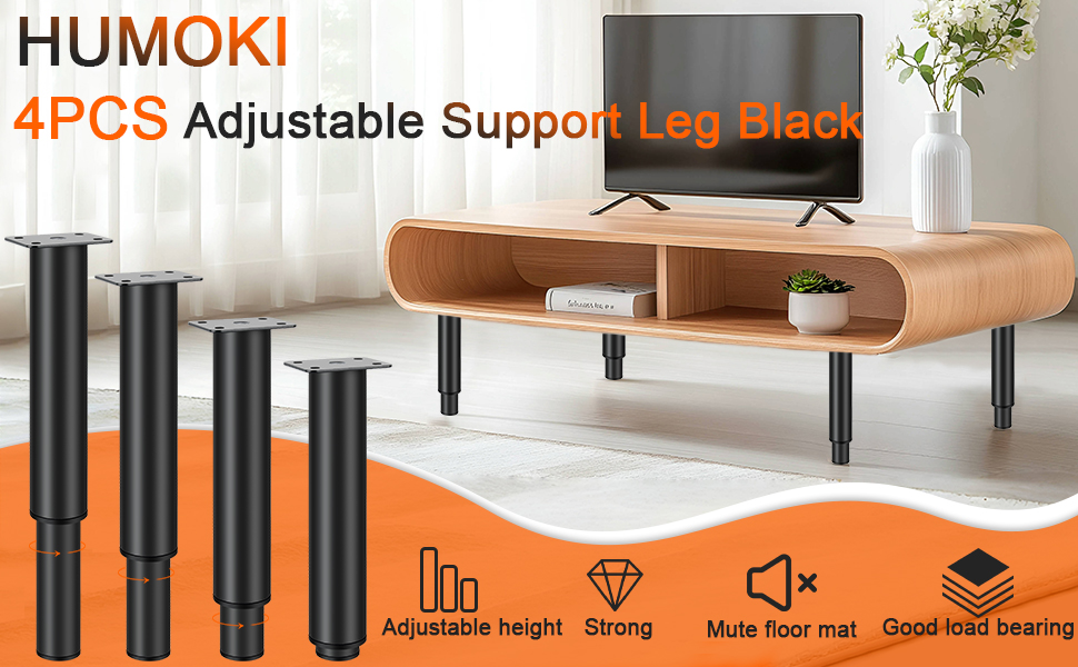 HUMOKI 4PCS Furniture Legs, Adjustable Support Leg Black, Adjustable Heavy Duty Legs 20cm, Metal Furniture Legs, Furniture Support Foot, for Sofa Table Chair Desk Kitchen Cupboard Cabinets, 20-37cm 15 adjustable support foot furniture metal furniture feet adjustable feet bed