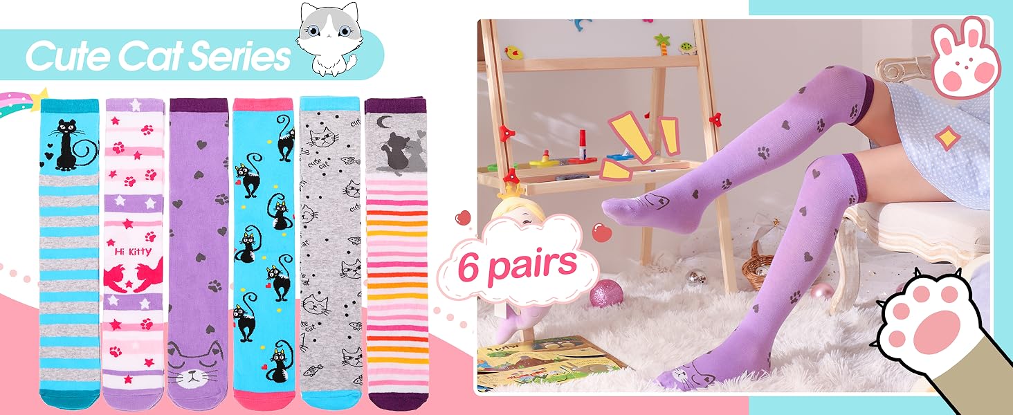 MOGGEI 6 Pairs Kids Girls Knee High Socks