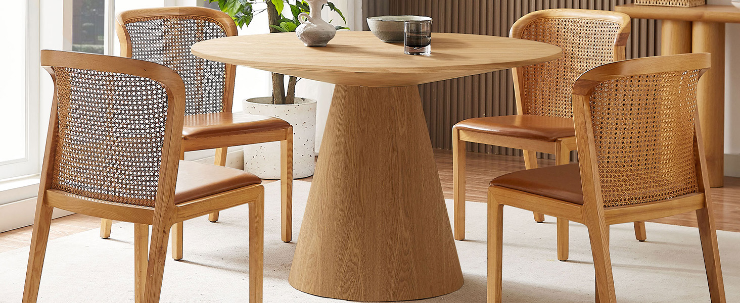 Driftwood Finish Dining Table with Pedestal,Farmhouse Wood