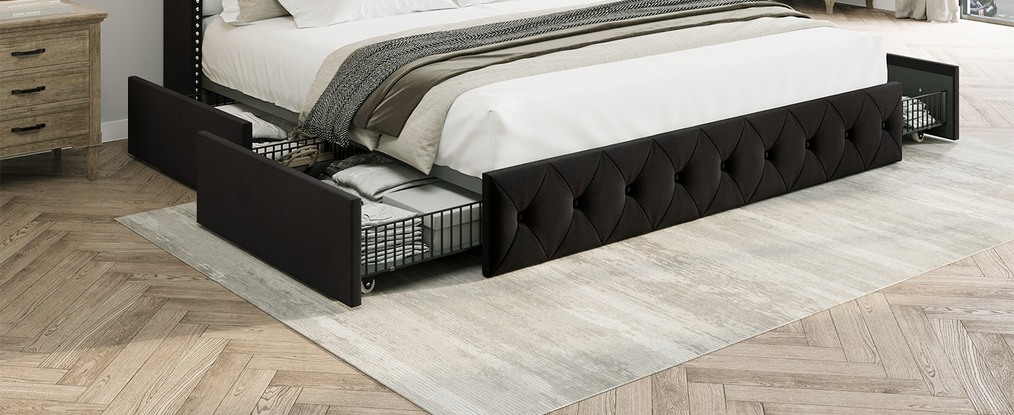 BRELTAM King Size Bed Frame with Storage Drawers and