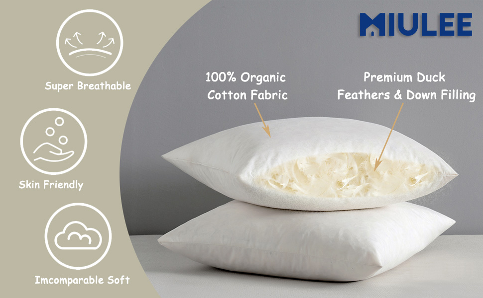 MIULEE Throw Pillow Inserts, Set of 2 Down and Feather Cotton