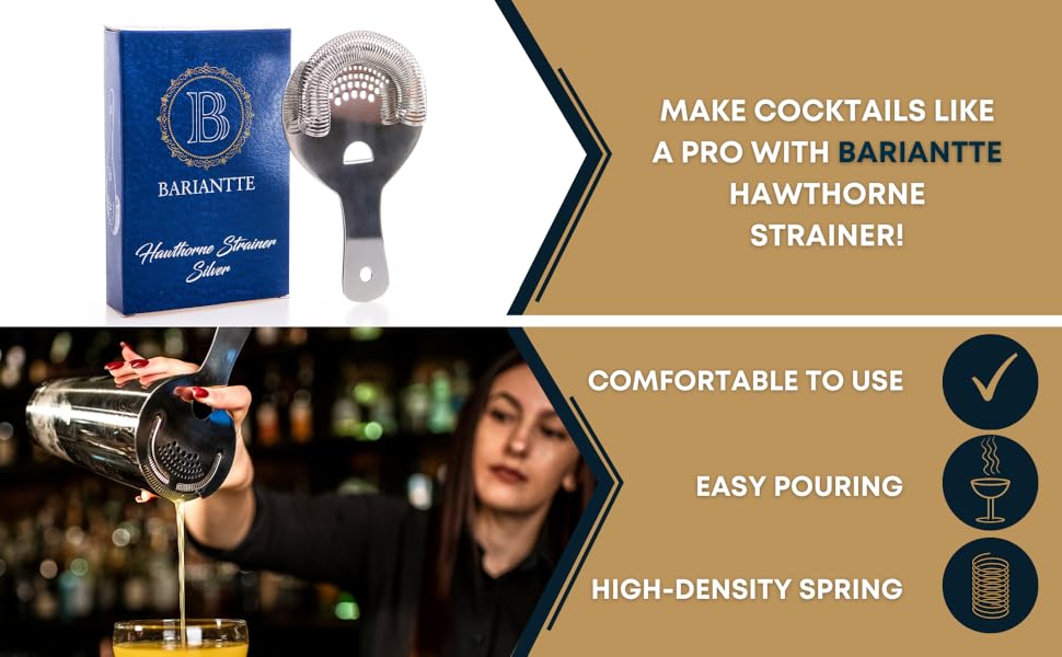BARIANTTE Premium Hawthorne Strainer for Drinks Cocktail