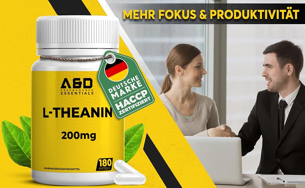 L Theanin Kapseln Hochdosiert 400mg pro Portion für besseren Fokus, Schlaf & Entspannung 200mg