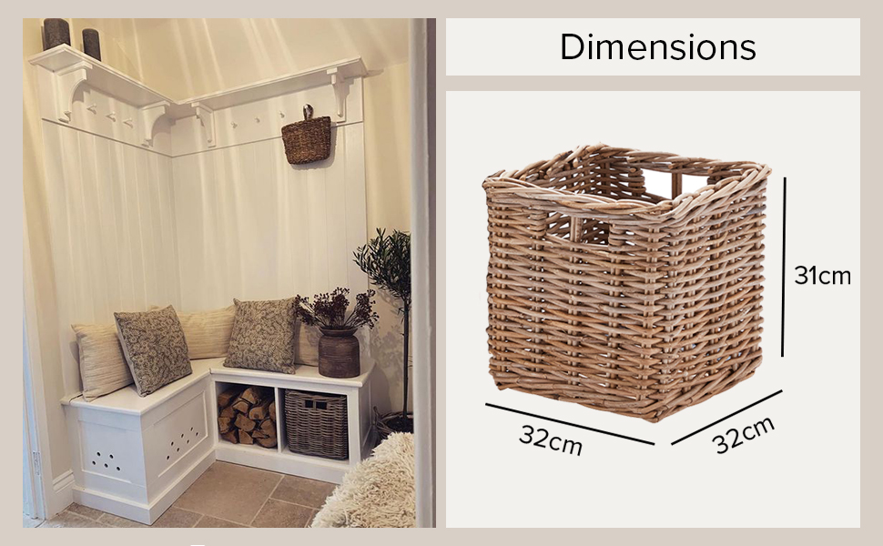 Wovenhill Set of 2 Kubu Square Wicker Baskets Handmade Woven Storage Box W32 x D32 x H31cm