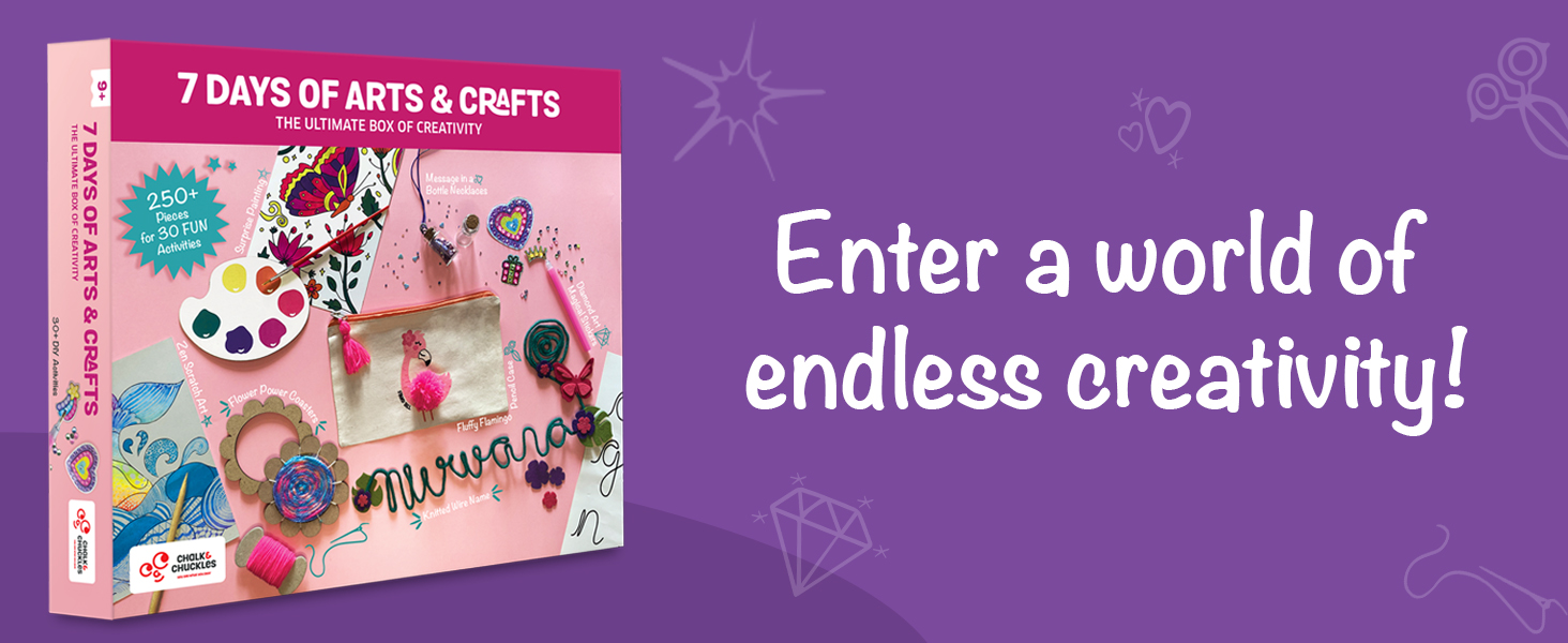 Chalk and Chuckles 7 Days of Arts & Crafts Kit for Ages 9-12 Years, Girls and Boys 6-12 Years