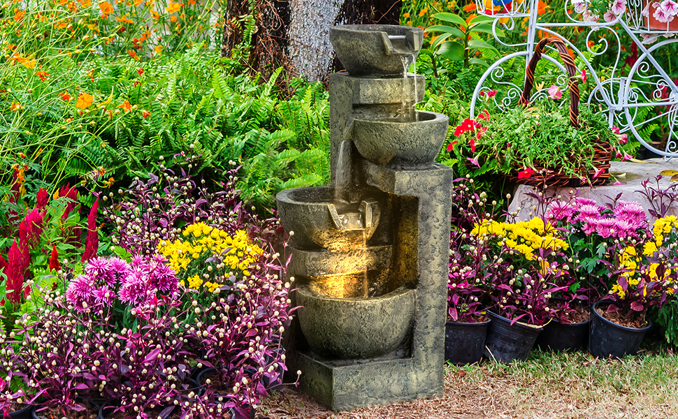 BRIESTA ブリエスタ aquamarine NUTS OUTDOOR Outsunny Outdoor Fountain with 4-Tier Stacked Stone Look