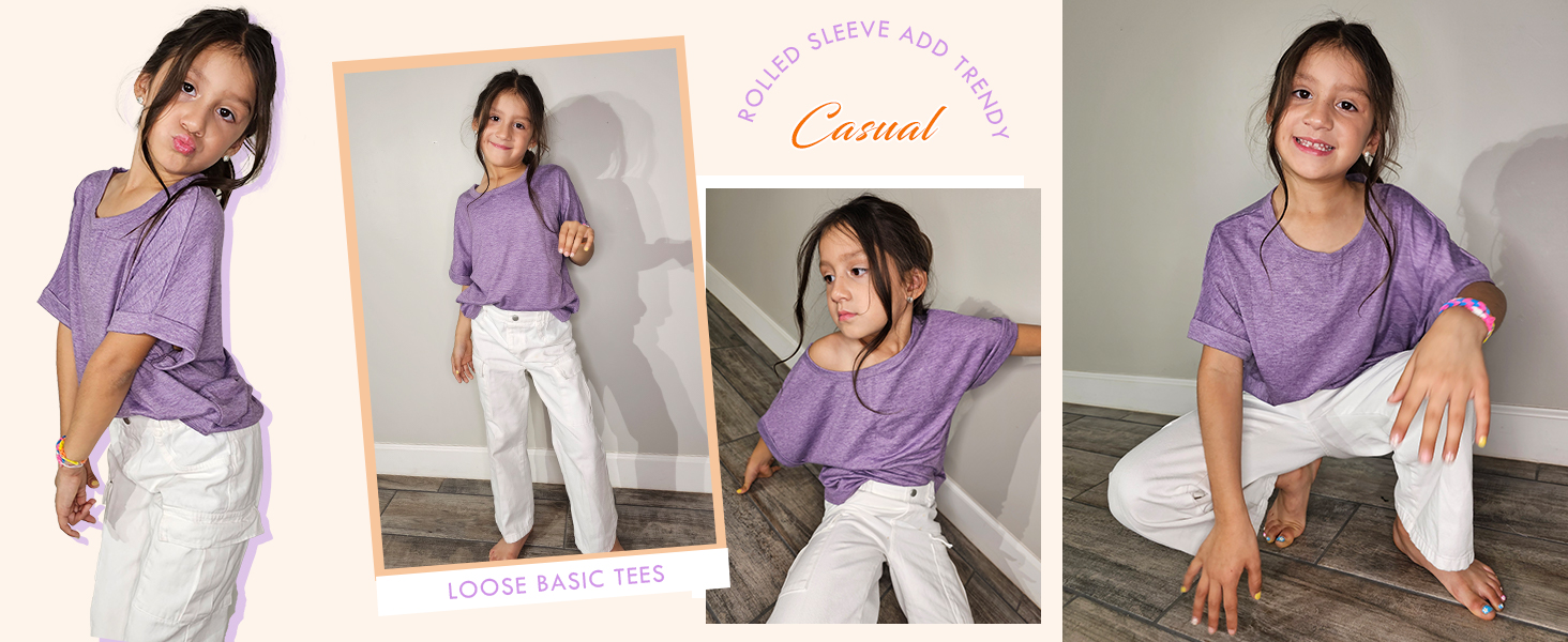 Girls Oversized T-Shirts Short Sleeve Crewneck Summer Casual Loose Tops Tees