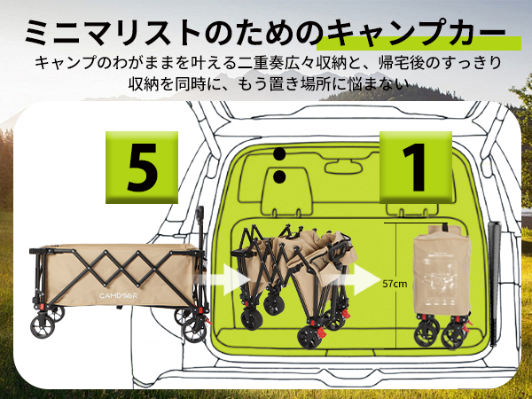 新品未使用CAMDOOR キャリーワゴン ライトベージュ 114×51×92 サイドが開ける キャリーワゴン キャリーカート コンパクト 耐