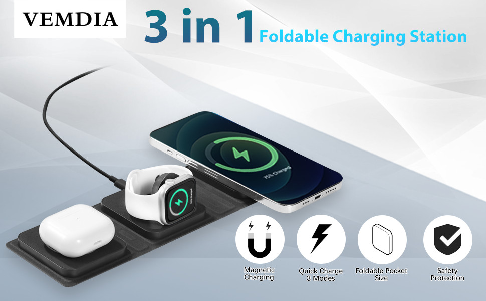3 in 1 Fast Wireless Charger with Adapter for iPhone