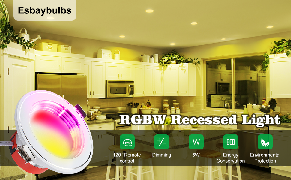 Esbaybulbs LED Recessed Lighting 5W RGB LED Downlight Dimmable Recessed