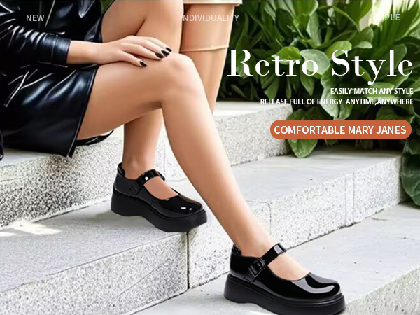 Amazon.com | QJN Mary Jane Shoes Women Chunky Mary Janes for