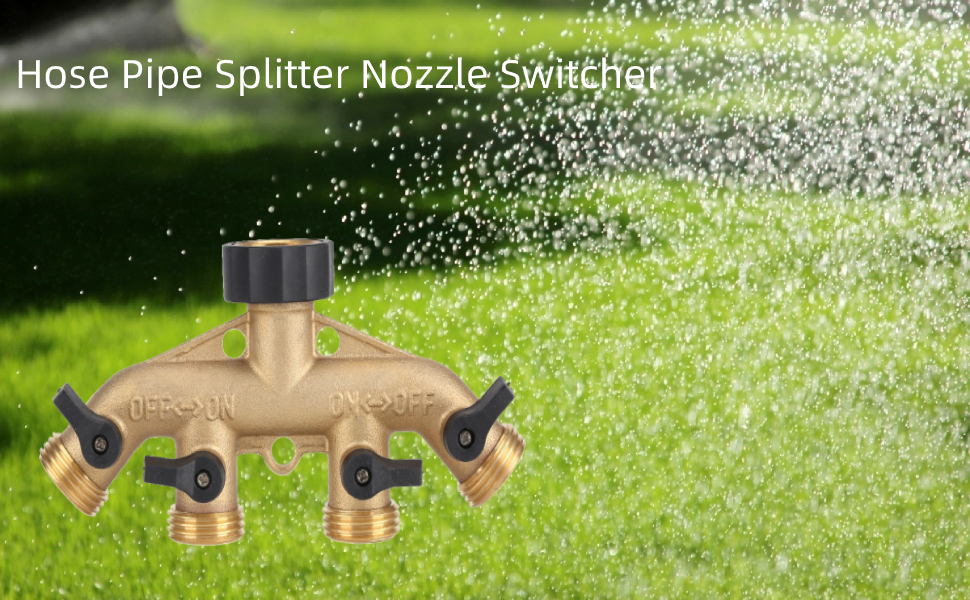 4 Way Pond Tap, Heavy Duty Brass 3/4 Thread 4 Way Garden Hose Connector