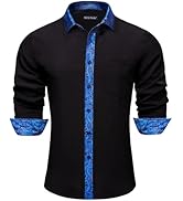 Barry.Wang Mens Business Shirts Long Sleeve Button Down Formal Shirt Collar Cuff Contrast Casual ...