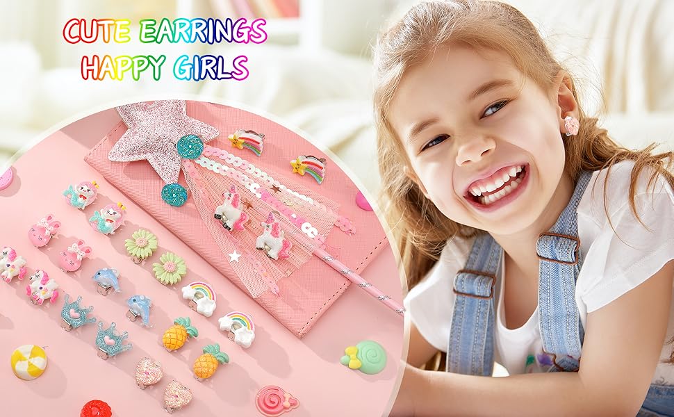 Bestomrogh 12 Pairs Kids Clip On Earrings for Girls, Cute Unicorn