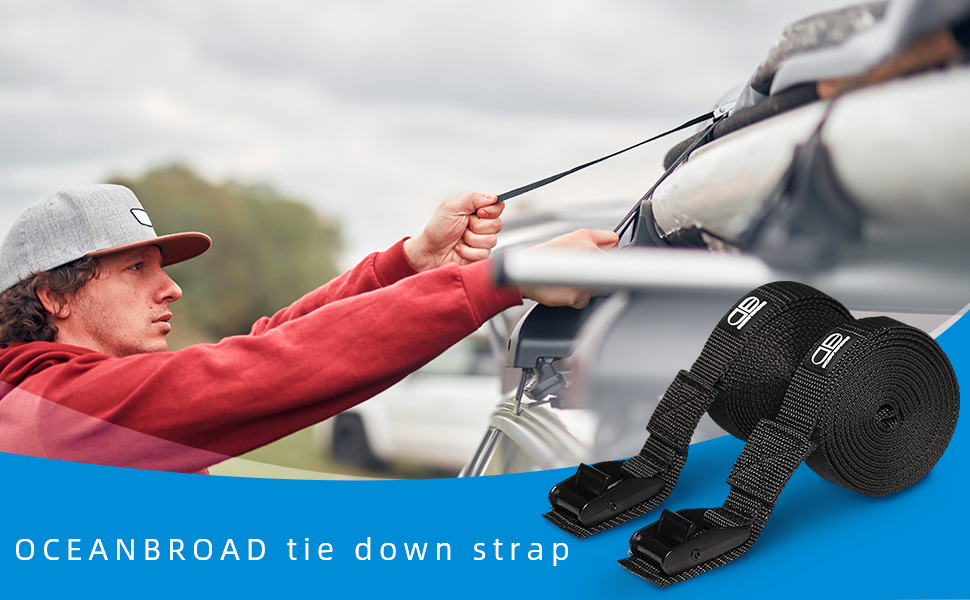 OCEANBROAD Kayak Tie Down Strap 1 Inch 13 Feet 2 Pack Cam